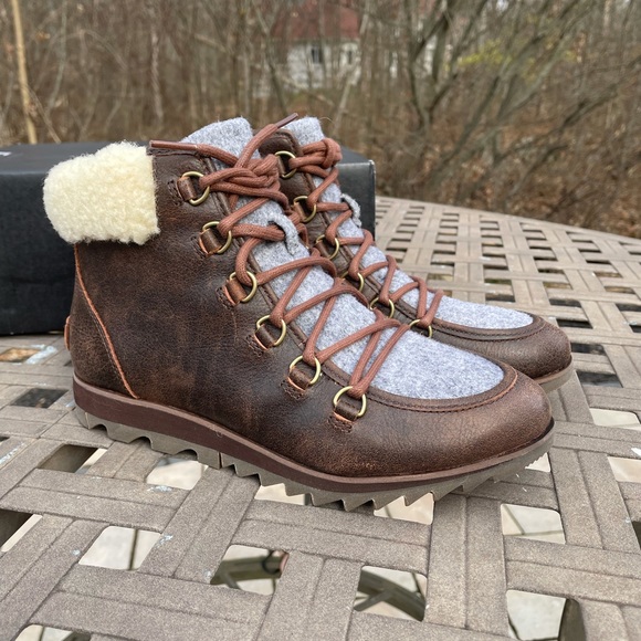 SOREL HARLOW LACE COZY 7 Women's Outdoor Boots Brown Leather Waterproof New - Picture 9 of 10
